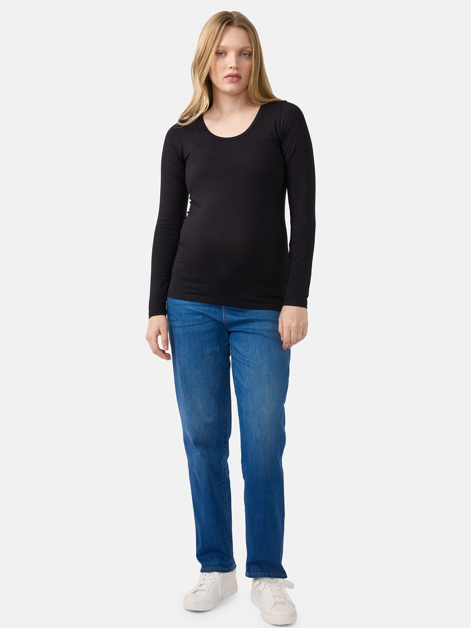 Ingrid & Isabel For Every Belly Women's Maternity Scoop Tee with Long Sleeves, Sizes S-XXL