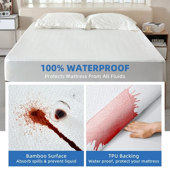 RestGuard 100% Waterproof Mattress Protector Premium Terry Top Organic Hypoallergenic Fitted Mattress Cover with 18 Inches Deep Pocket, White, Cal King