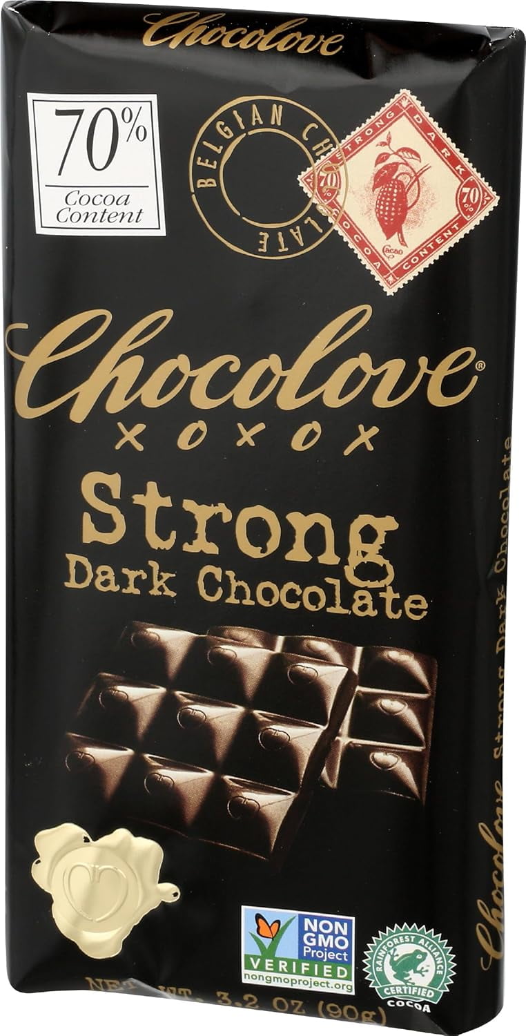 Chocolove Strong Premium Dark Chocolate Bar, (90 G) 3.2oz (6 Pack)