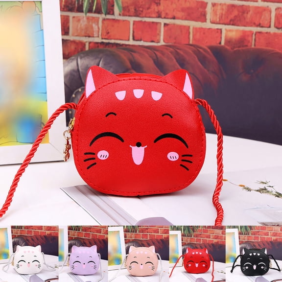 CAIXIA Antitheft Crossbody Bags For Women Kids Cute Cartoon Mini Cat Coin Purse, Single Shoulder Messenger Crossbody Bag For Children