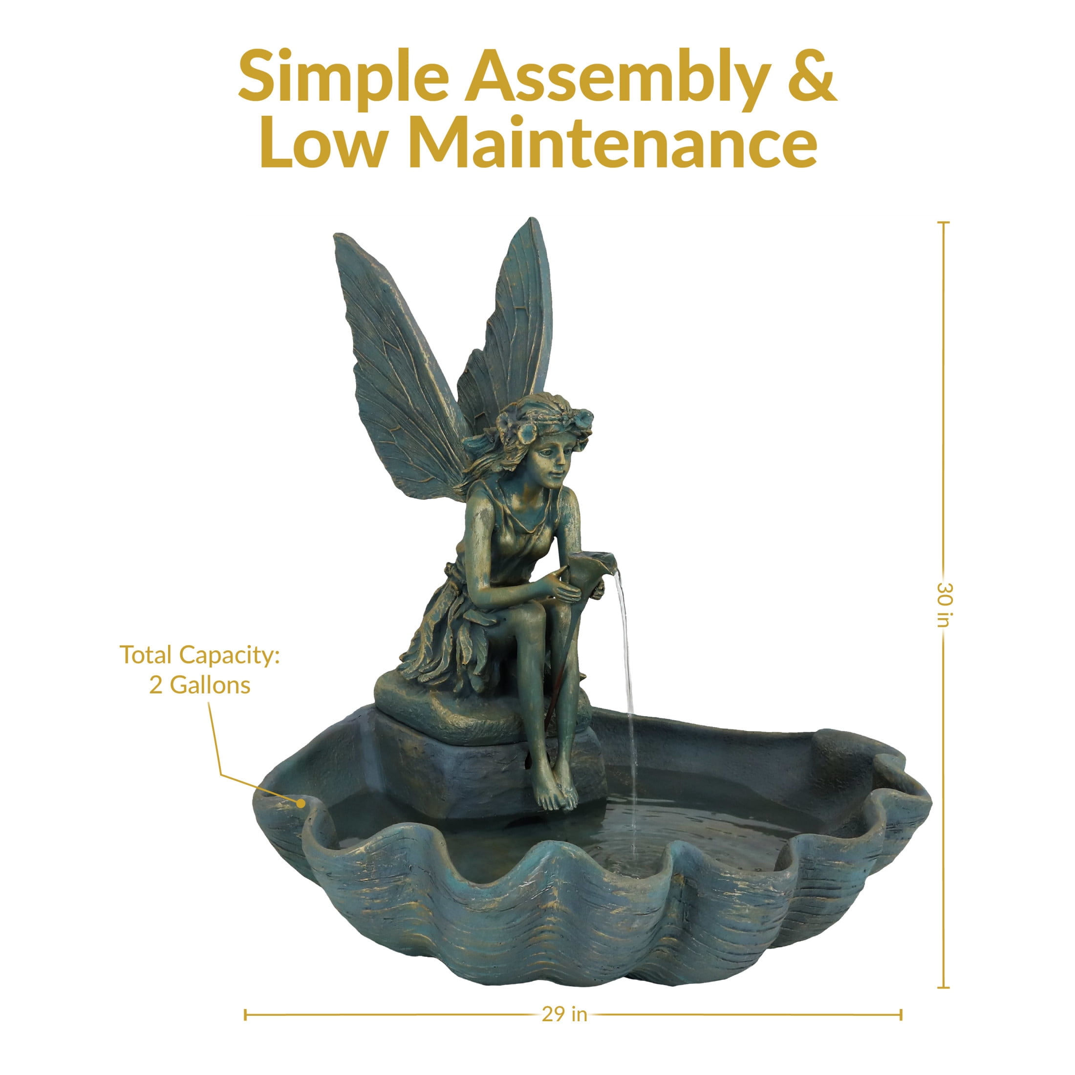 Sunnydaze Fairy Shell Bronze Fiberglass Outdoor Water Fountain