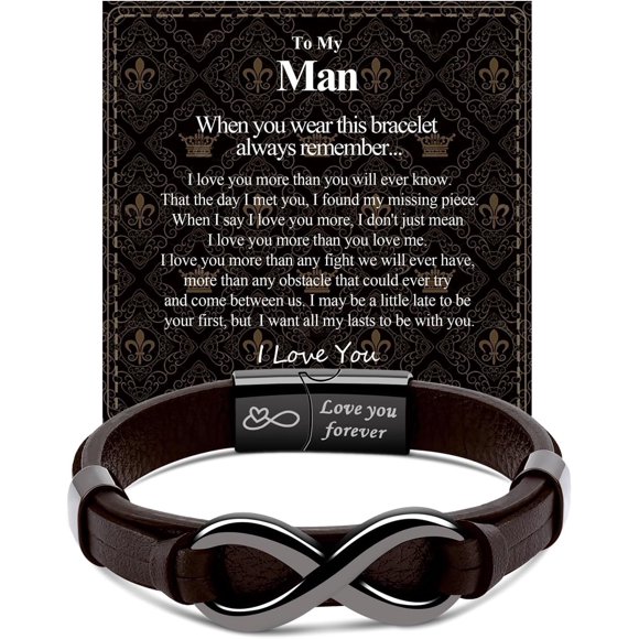 Mens Infinity Knot Bracelet, Valentines Day Gift for Him to My Man Leather Bracelet I Love You Mens Bracelet Mens Birthday Gift Boyfriend Husband Couple