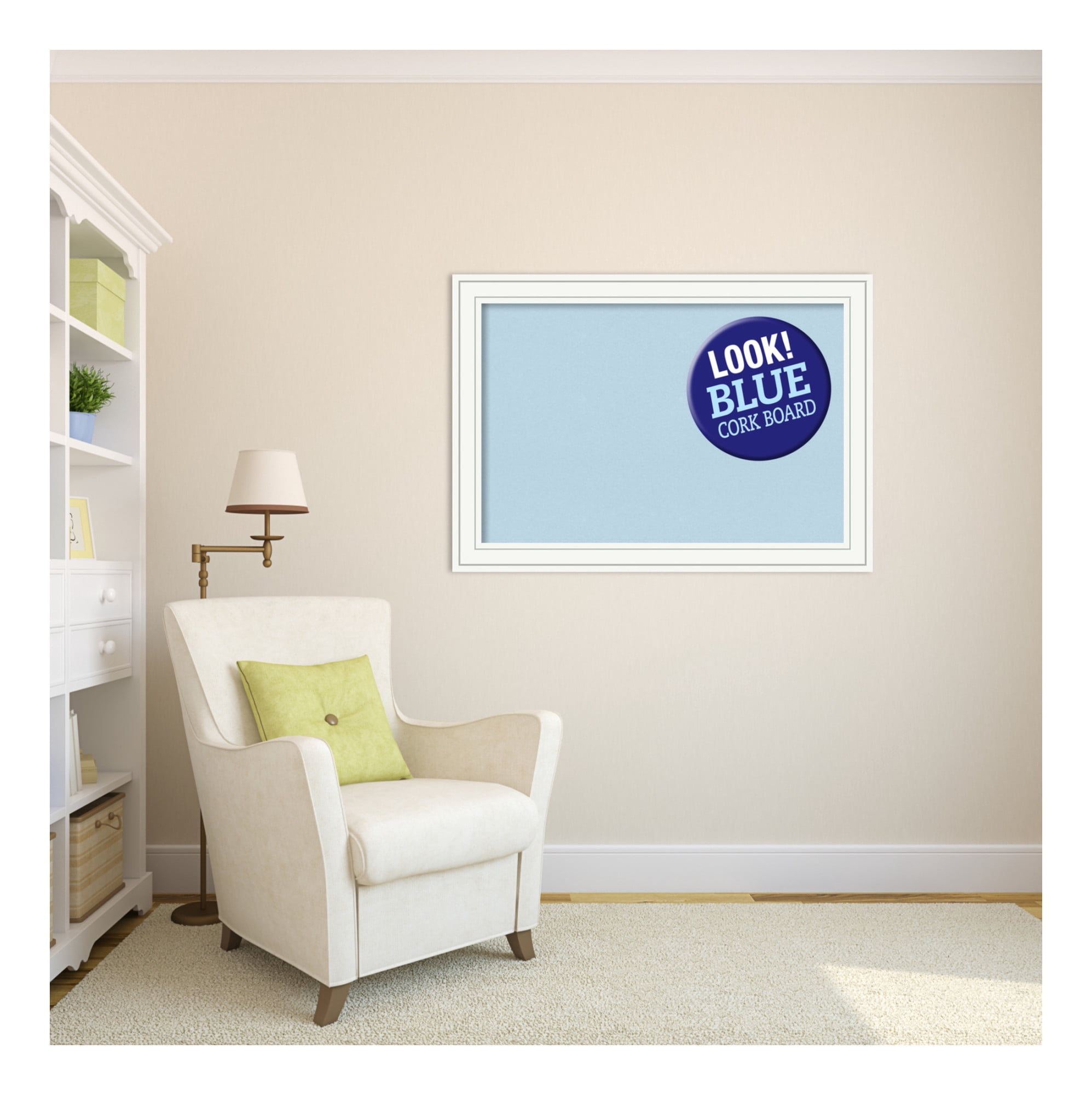 Amanti Art White Cork Board Wood Framed Craftsman White Bulletin Board 41 in. x 29 in.