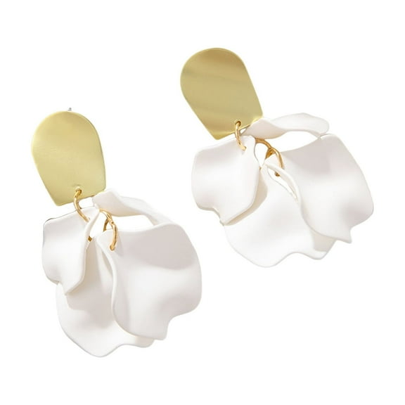 Grofry 1 Pair Retro Rose Petal Drop Earrings Long Style Exaggerated Dangle Earrings Bright Color Earrings Jewelry Accessories