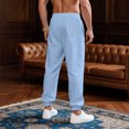 thumbnail image 4 of GrmtClth Men's Linen Pants Casual Loose Fit Beach Drawstring Pants Elastic Waist Beach Lightweight Yoga Jogger Trousers with Pockets Sky Blue XL, 4 of 5