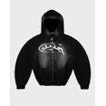 thumbnail image 1 of Sudadera con capucha de gran tamaño con estampado de letras de dibujos animados de marca de moda de calle estadounidense para mujer, sudadera informal con cremallera de estilo oscuro lavado Y2k, 1 of 4