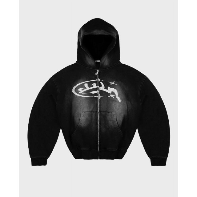 Sudadera con capucha de gran tamaño con estampado de letras de dibujos animados de marca de moda de calle estadounidense para mujer, sudadera informal con cremallera de estilo oscuro lavado Y2k