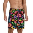 thumbnail image 2 of Kdxio Colorful Floral Embroidery Mexican Print Mens Sleep Shorts Bottoms Soft Comfy Pajama Wear Pants with Drawstring Pockets, 2 of 7