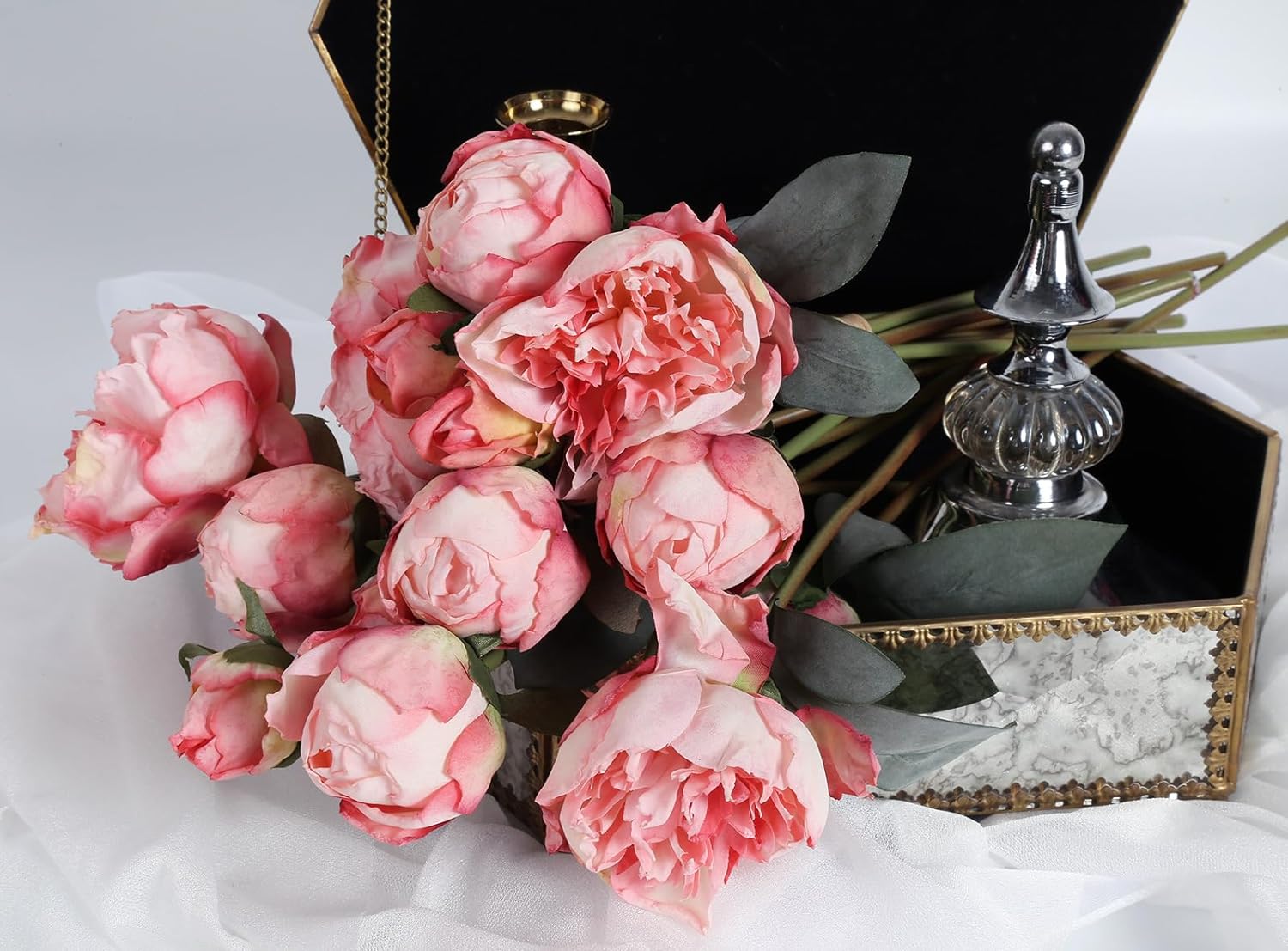 ABCISI 2 Bouquets Artificial Peonies, Silk Flowers 14Heads Vintage Fake Flowers, Faux Peony for Flower Arrangements, Lifelike Decor for Centerpiece Home Table Dining Room (Multi-Pink)