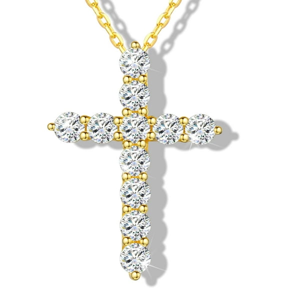 Leander Moissanite Cross Necklace for Women and Men, 14K/18K Gold Plated Sterling Silver Diamond Cross Necklaces