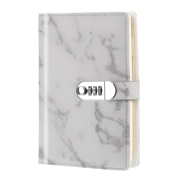 Unique Bargains A5 Diary with Lock, 1pcs Journal with Lock Cute Journaling Leather Notebook Journal Marble Diary, Grey