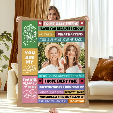 Personalized Bestie Photo Blanket BFF Gifts for Women – Custom Picture Throw for Best Friend Graduation Gift 40 x50 Personalized Bestie Photo Blanket BFF Gifts for Women – Custom Picture Throw for Best Friend Graduation Gift 40 x50