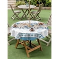 thumbnail image 4 of Outdoor Tablecloth with Umbrella Hole for Patio/Picnic/Party/Camping, Blue Coastal Waterproof Table Cloth Round Cover Washable, Ocean Eucalyptus Starfish Coral Leaves (Dia 54"), 4 of 8
