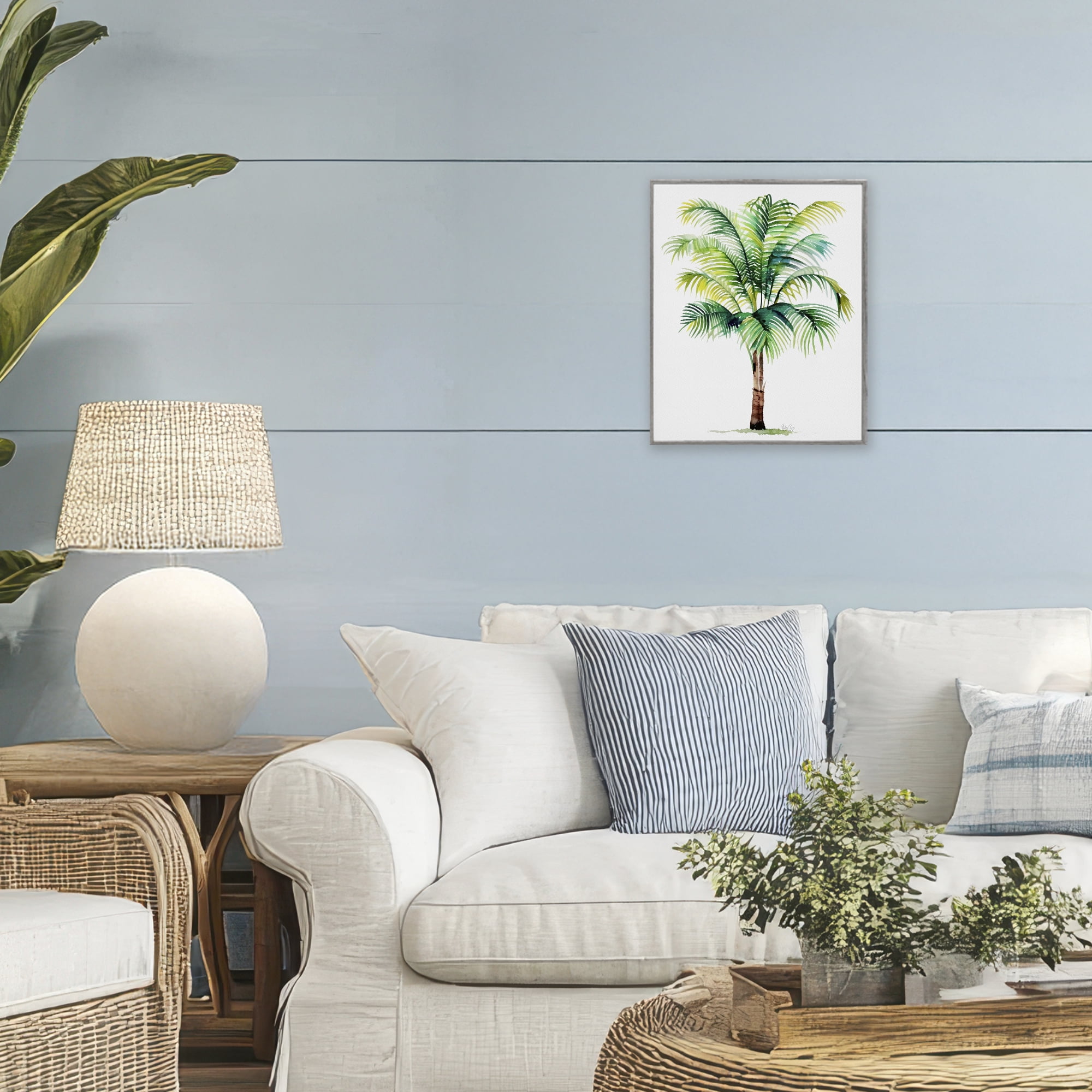 Stupell Industries Breezy Fronds Palm Gray Framed Giclee Art, design by Shelly Craig
