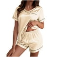thumbnail image 2 of Diufon Satin Pjs Sets for Women V Neck Short Sleeve Tops Elastic Waist Shorts Loungewear Sets, 2 of 7