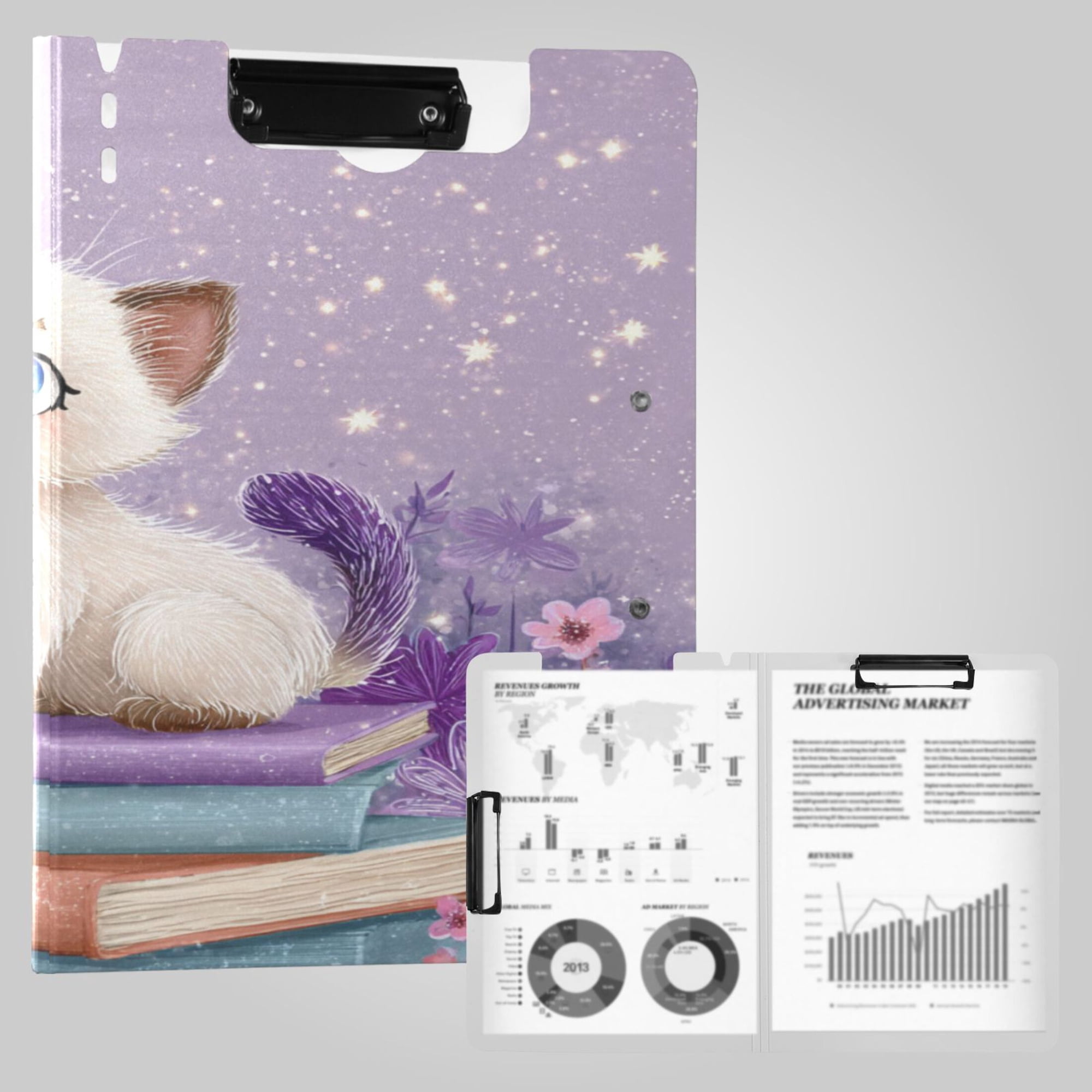 Foldable Binder Clipboards 360°Portable Plastic Folder Clipboard Extra Large Capacity Organizer Binder 18.9" x 12.6" for College Office Home Adorable Baby Kitten Pattern
