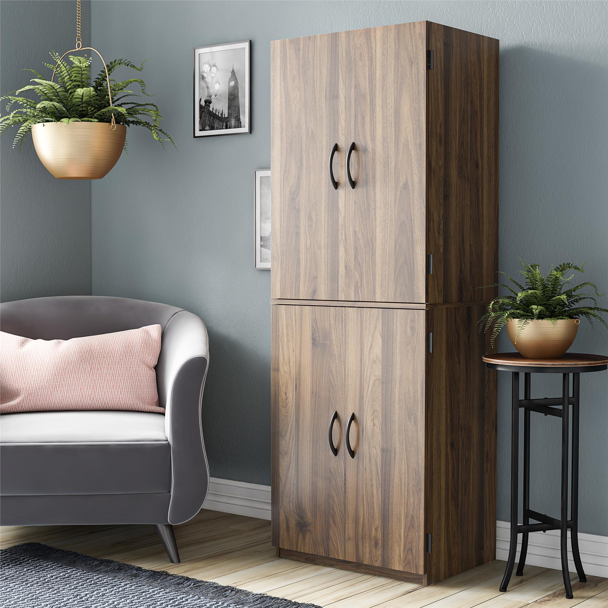 Mainstays 4 Door Storage Cabinet Walnut Walmart Com Walmart Com