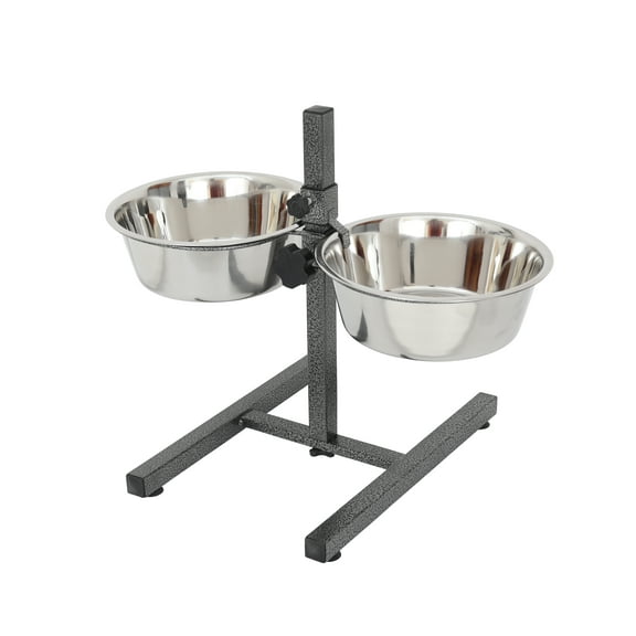 Iconic Pet Adjustable Stainless Steel Pet Double Diner For Dog, 2 Qt, 64 Oz, 8 Cup