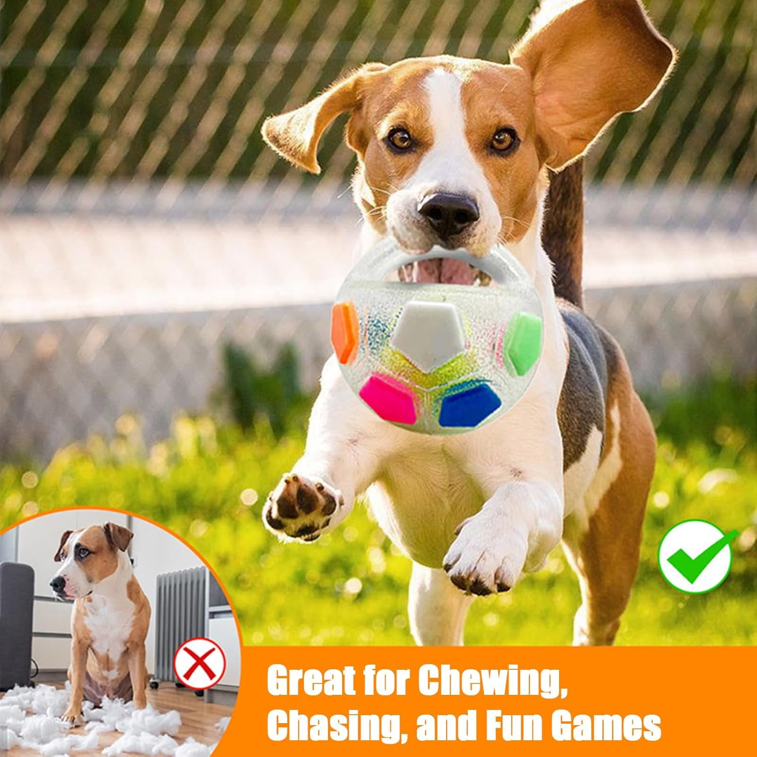 Dog Calming Ball with Handle, Interactive Chew Toy with Squeaking Sound for Anxiety Relief, Durable Rubber Fetch Toy