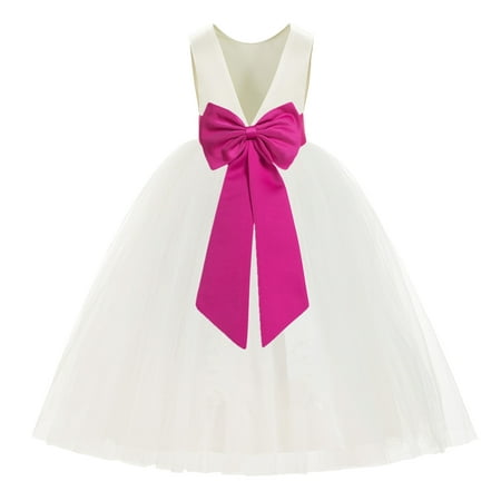 

Ivory V-Back Satin Flower Girl Dresses for Wedding Toddlers 219T
