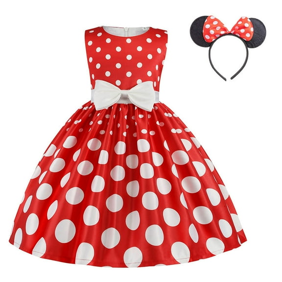 Girls Sleeveless Vintage Polka Dot Dress with Headband, 2-10Years