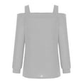 thumbnail image 4 of Womens Off Shoulder Tops Long Sleeve Knit Pullover Cold Shoulder Cute Tee Blouses Spring Plain Tshirt, Gray 2XL, 4 of 5