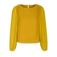 thumbnail image 1 of Timegard Womens Tops Chiffon Puff Long Sleeve Crewneck Ruched Back Button Tee Shirts Casual Loose Tops, 1 of 4