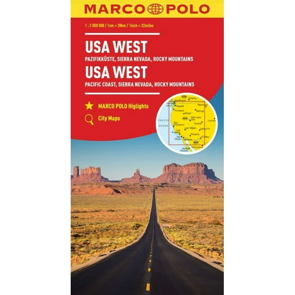 Marco Polo Maps USA West Marco Polo Map: Pacific Coast, Sierra Nevada, Rocky Mountains, (Paperback)