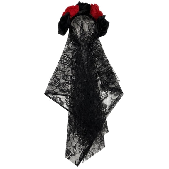Veil Headband, Gothic Floral Headpiece, Spanish Lace Trim, Skeleton Lining, Elastic Fit, for Halloween Cosplay Photo(lxf)