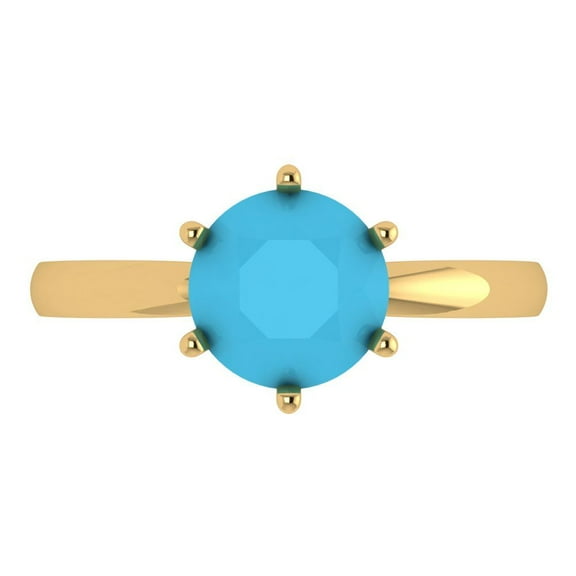 Clara Pucci 14K Yellow Gold 2ct Turquoise Solitaire Ring for Women