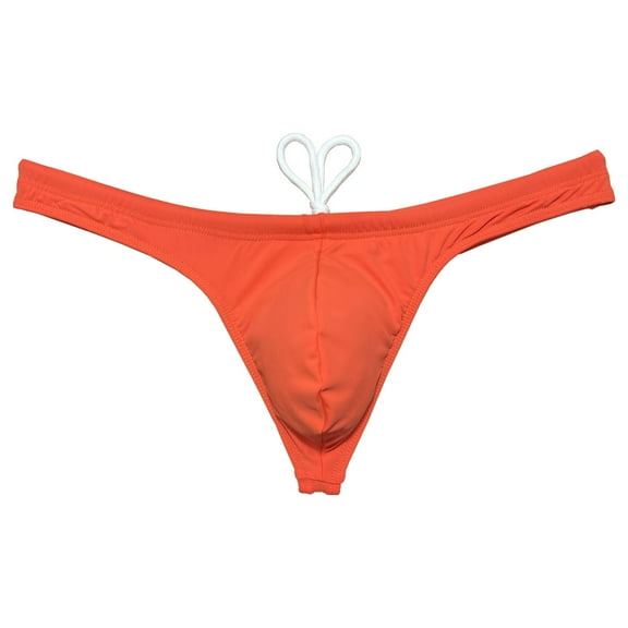Botmois Men's Swim Briefs with Lining Mini Bikini Trunks Drawstring Thongs Swimwear Soft Breathable G-Strings Quick-dry Tangas Underwear Orange M