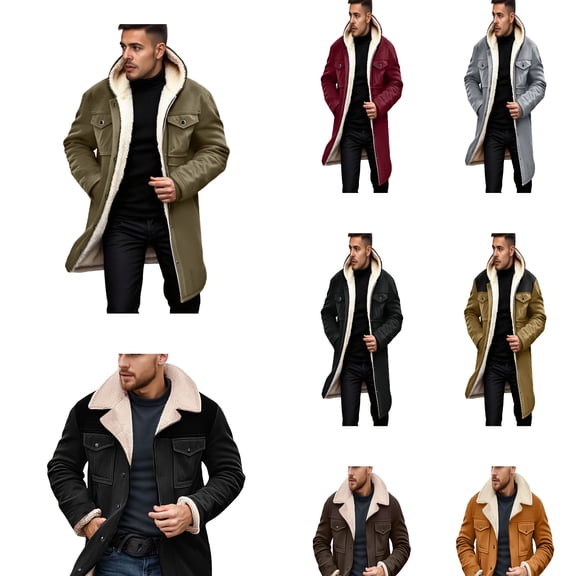 KKBOTIVE Men's Fleece Zip Up Jacket - Fashion Solid Trench Coat Sweater Casual Hooded Windbreaker Mens Fall Winter Clothes Army Green Size: M