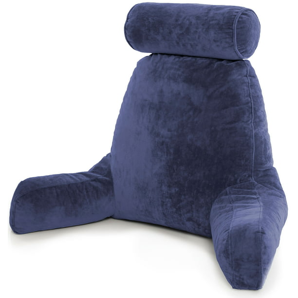 Dark Blue Big Reading Bed Rest Pillow, Cushion With Arms