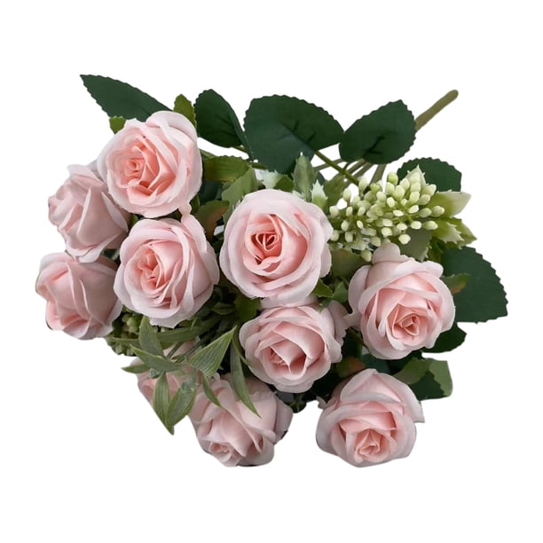 Ramo de rosas artificiales de varias cabezas con tallo para ramo de novia, boda, fiesta, centro de mesa, decoración del hogar