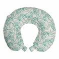 thumbnail image 1 of Teal Travel Pillow Neck Rest, Classic Botanical Pattern with Creeper Leaves and Berries Autumn Fall Nature Theme, Memory Foam Traveling Accessory Airplane and Car, 12", Tan Turquoise, by Ambesonne, 1 of 3