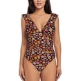 thumbnail image 2 of Yiaed 70s Groovy Hippie Retro Print Women's Ruffled One Piece Swimsuit V Neck Swimwear Slimming Monokini for Woman-Large, 2 of 8