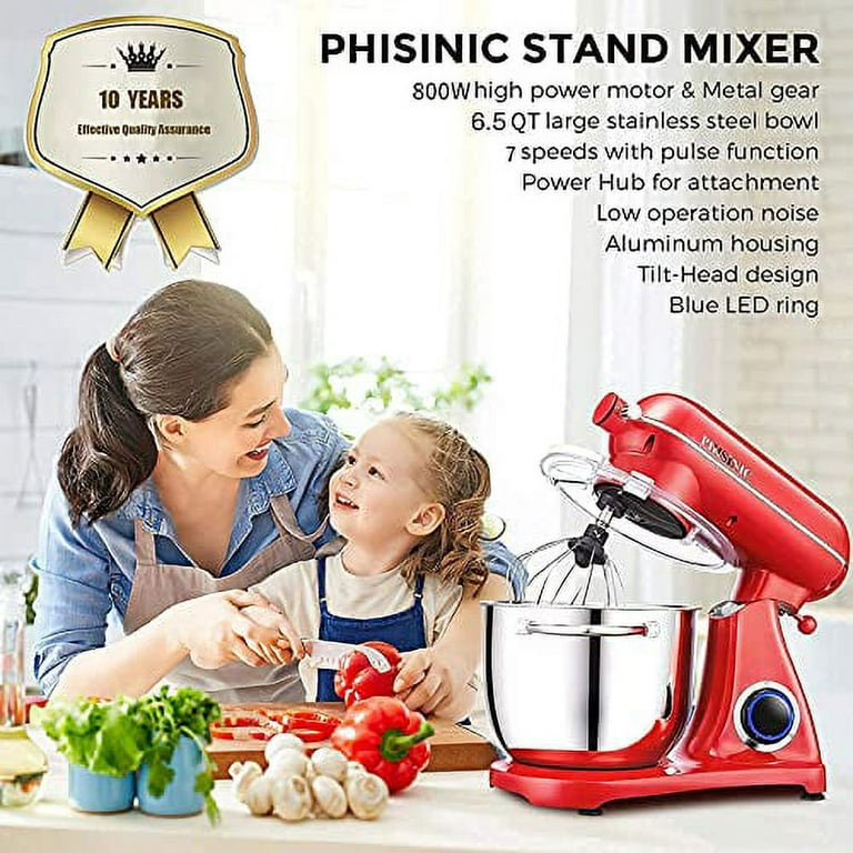 PHISINIC Household Stand Mixers - 800W 6.5QT Full Metal Mixers Kitchen  Electric Stand Mixer - 6 Speed DC Drive Mode Copper Motor Dough Mixer for