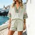 thumbnail image 4 of QGJZVUNL Two Piece Lounge Set for Women Boho Summer Outfits Loose V Neck Top and Shorts Vacation Clothes Size XL, 4 of 8