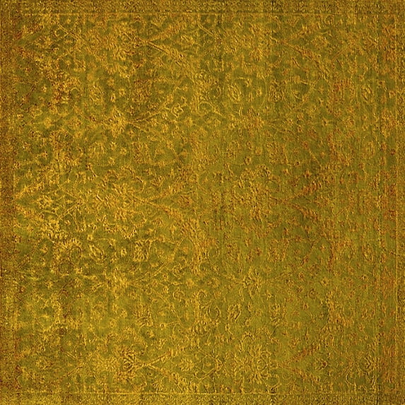 Ahgly Company Machine Washable Indoor Square Oriental Yellow Industrial Area Rugs, 4' Square