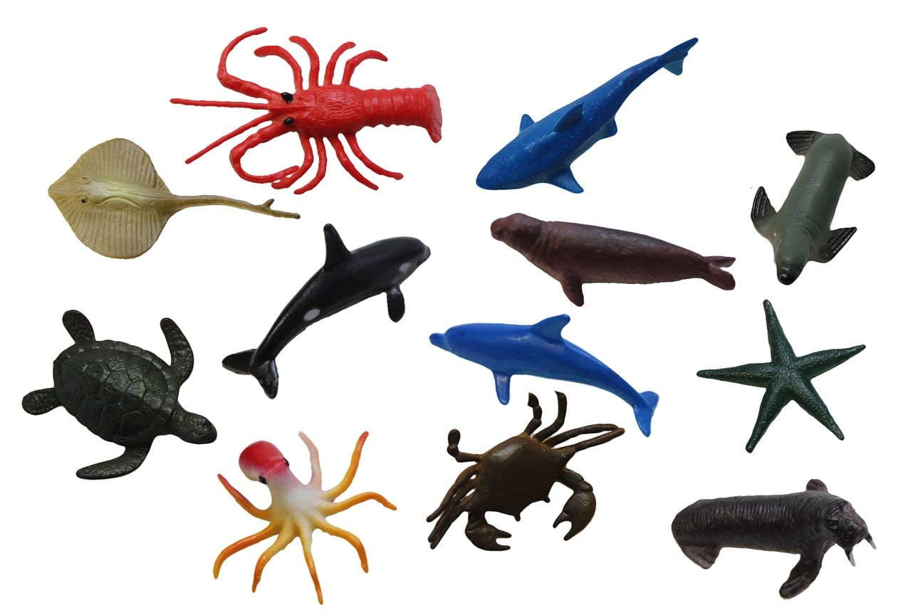 24pcs/set Plastic Ocean Animals Figure Sea Creatures Model Toys Dolphin Turtle 