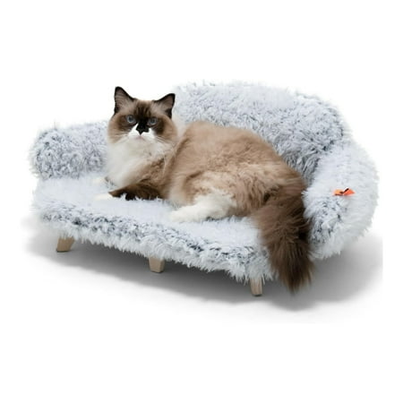 Mewoofun Cat Bed with Removable Washable Cover Elevated Cat Couch for Cats & Small Medium Dogs Wooden Pet Sofa Modern Pet Furniture (M-Plush Gray)