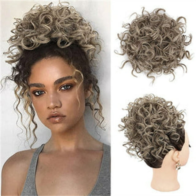 Bradem Wig Elastic Drawstring Curly Bun Hairpiece - Short Loose Curly High-Temperature Silk, Messy Hair Bag with Drawstring, Elastic Ponytail Rope for Curly Hair