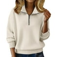 thumbnail image 2 of Quarter Zip Pullover Long Sleeve Polo Sweatshirt Women's Sweaters Sweaters Outfits Collared Sweater Jumper Tops Half Zip Sweater Fall Winter Dressy Casual Pullover Mock Neck Beige XL, 2 of 9