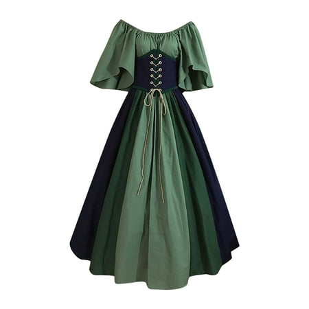 

Women s Victorian Dress Flare Sleeve Off Shoulder Renaissance Medieval Vintage Dresses with Corset Patchwork Ball Gown