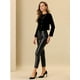 thumbnail image 3 of Chaqueta de terciopelo con solapa cruzada y manga larga para mujer Negro S, 3 of 5