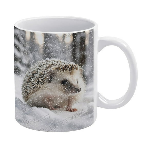Novelty Coffee Mug - Winter Hedgehog Coffee Cups Ceramic Coffee Mugs with Handle, Unique Latte Tea Cup for Office and Home, Gifts for Men and Women - 330 ml / 11 oz White Ceramic Mug
