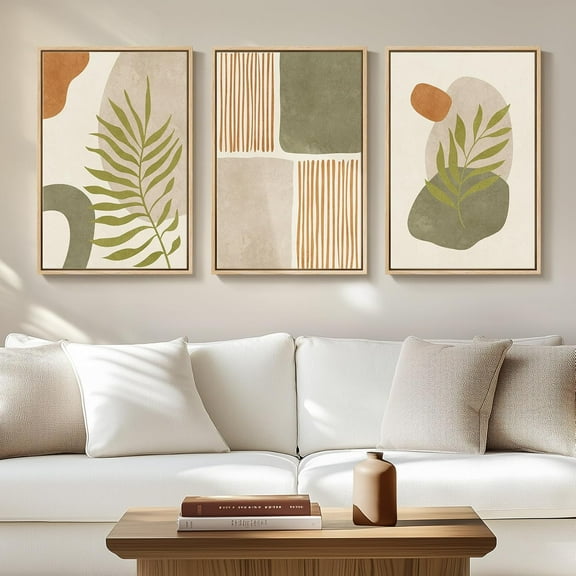 Framed Boho Canvas Wall Art, Set of 3 Abstract Geometric Art Prints, Boho Wall Hanging Pictures for Living Room, Bedroom, Office Wall Decor, 16x24 Inch