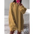 thumbnail image 4 of Women'S Oversized Solid Color Round Neck Long Sleeve Pullover Distressed Knit Sweater Top Khaki M, 4 of 8