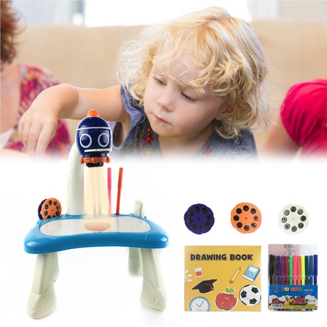Ruiboury Child Learning Desk with Smart Projector Learning/Drawing Painting Set Educational Projection Painting Machine Toy Birthday Gift for Kids Blue
