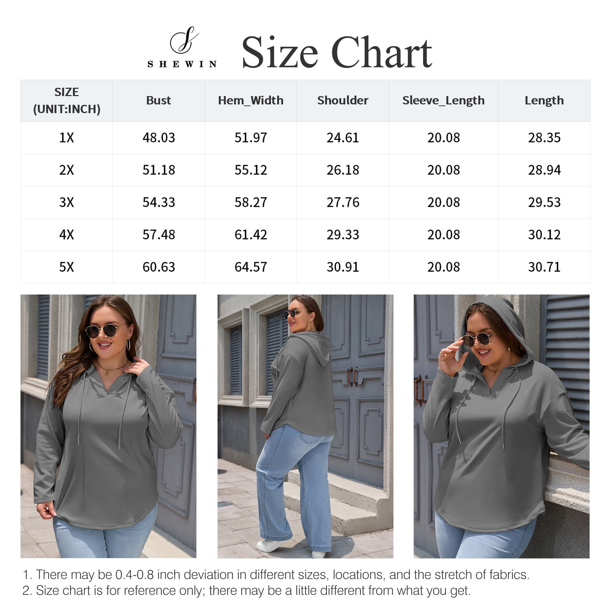 SHEWIN Sweatshirt for Women Plus Size Hooded Sweatshirts Fleece Sweatshirt V Neck Drawstring Long Sleeve Hoodie Pullover Tops for Fall 2025 Gray 3X